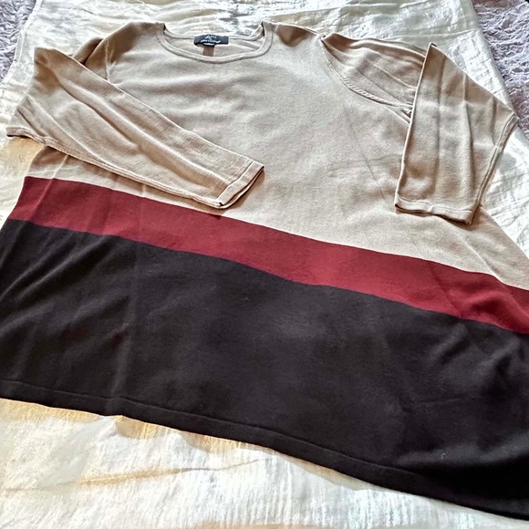 TUNIC, CAMEL/RED/BLACK, SIZE 3X, ASYMMETRICAL HEM, LONG SLEEVES, RELAXED FIT, - Picture 1 of 8